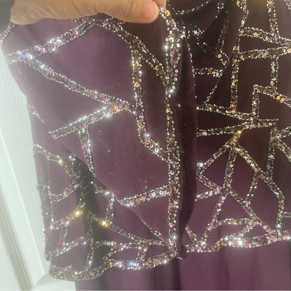 J Kara women’s three quarter sleeve Hand made beaded dress color Wine Size 14 - Picture 11 of 13